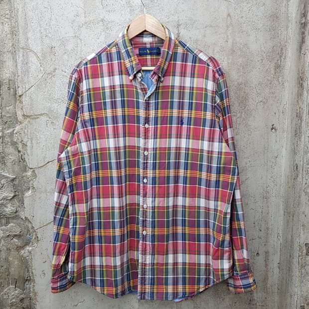 랄프로렌 클래식 체크 버튼다운 셔츠 XL사이즈