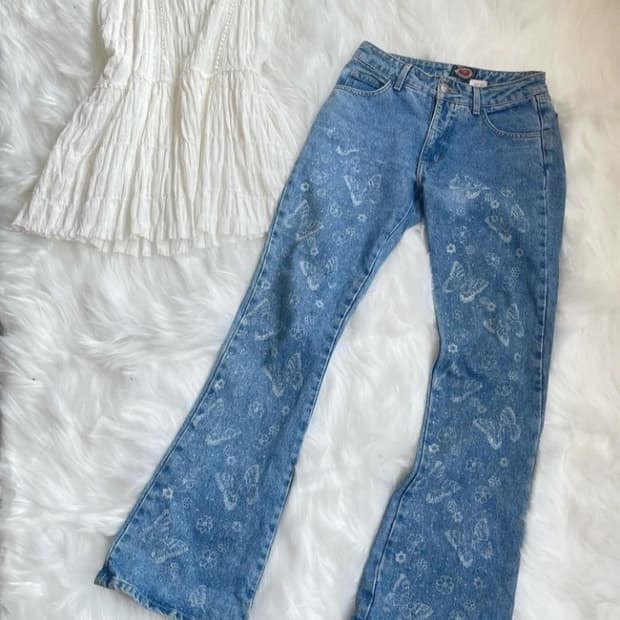 빈티지 나비 버터플라이 보헤미안 페어리 부츠컷 데님