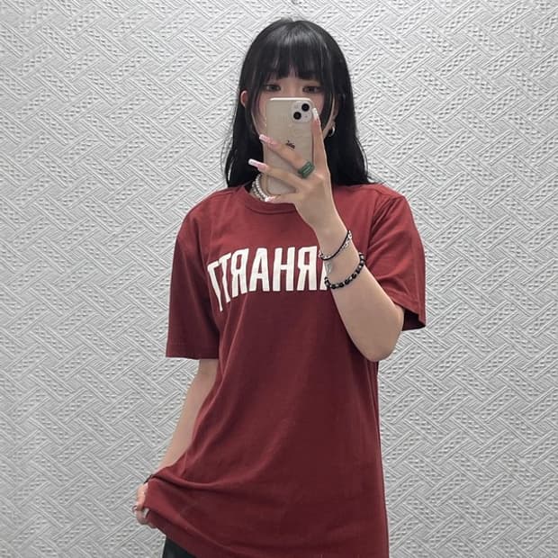칼하트 빈티지 레트로 버건디레드 스펠아웃 반팔티 S C12266