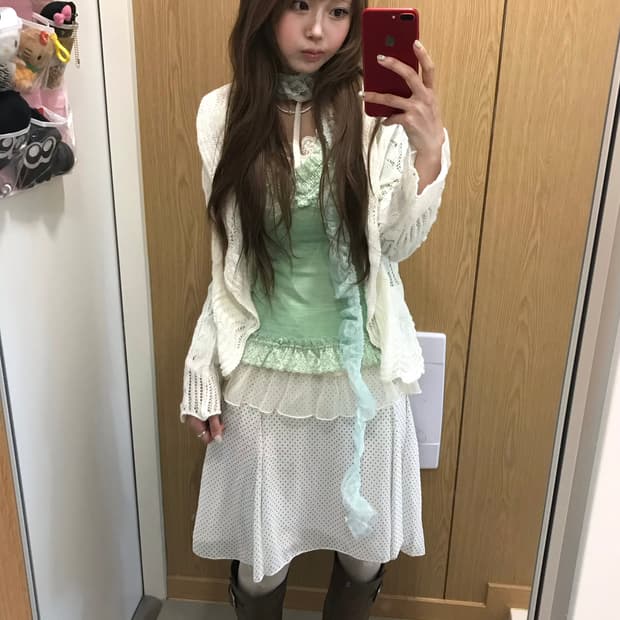 애플민트 페어리 레이스 도트 모리걸 코디세트