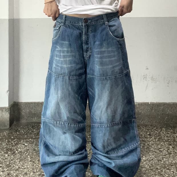 90s QUIKSILVER 워싱 더블니 데님와이드팬츠