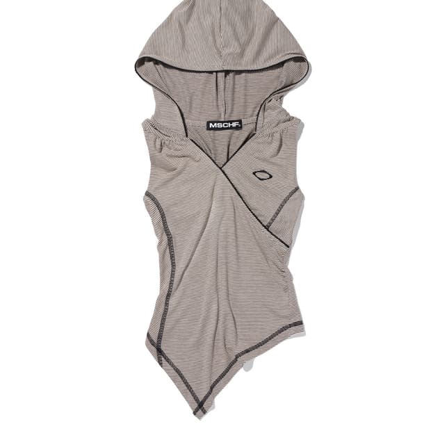 HOODED STRIPE VEST_BEIGE/BLACK
