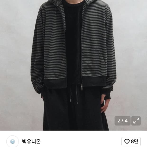 빅유니온 스트라이프 핑거홀 후드 집업 L