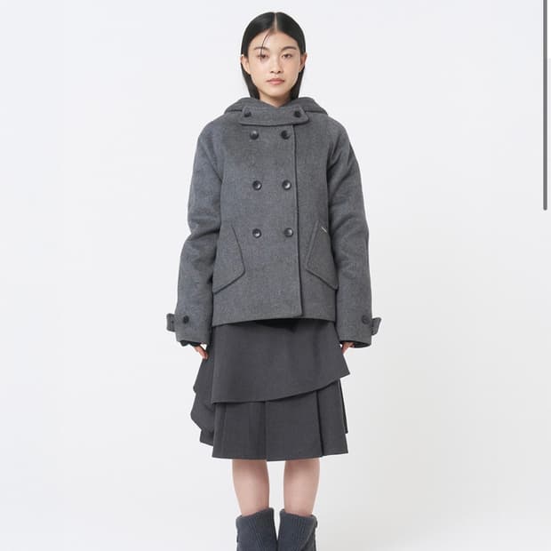 MISEKI SEOUL 미세키서울 후드 더블 버튼 코트 차콜 