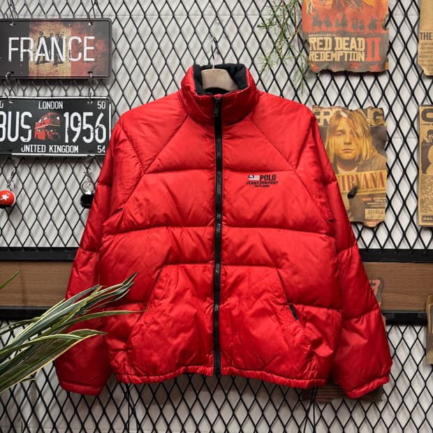90s 폴로 랄프로렌 진스 다운 패딩 자켓 레글런 핏 레드