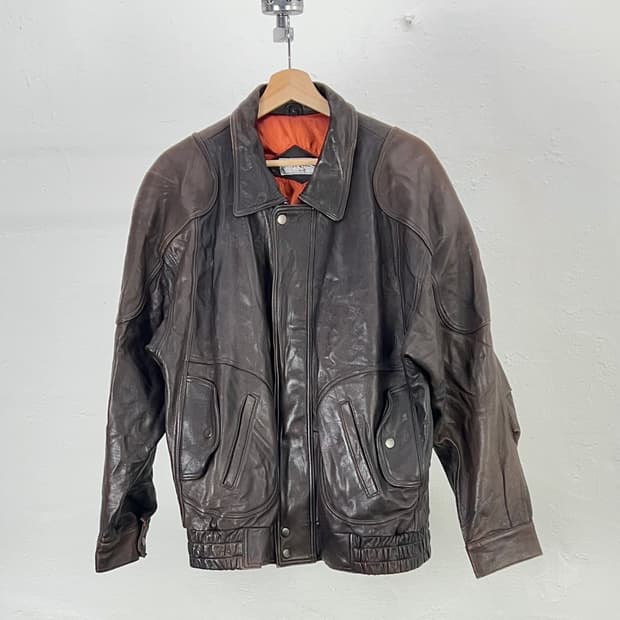 이브 생로랑 브라운 리얼레더 스펠 아웃 블루종 자켓