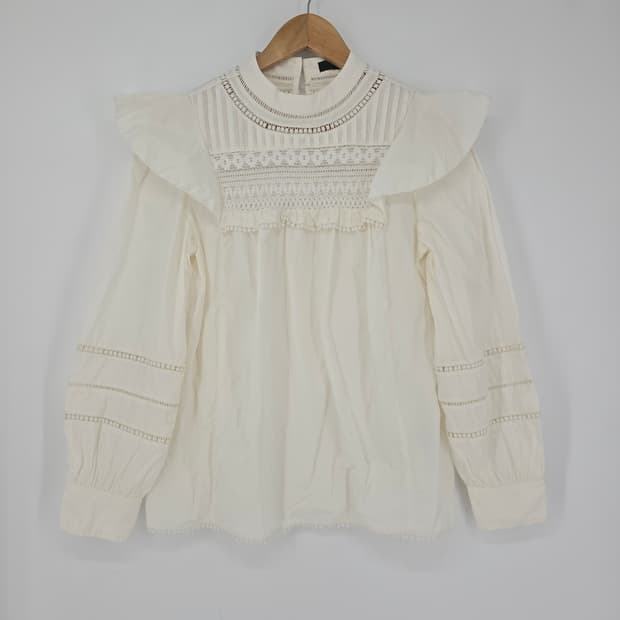 J.CREW 아이보리 레이스 프릴 블라우스