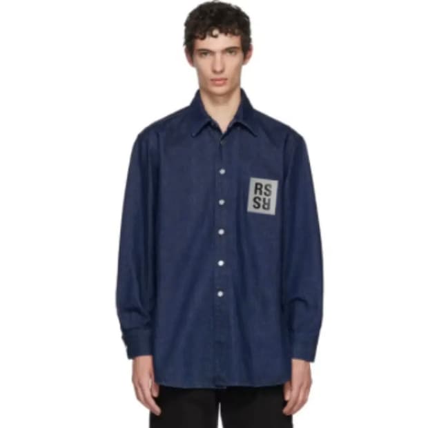 라프시몬스 데님 패치 셔츠