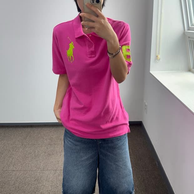 Polo 폴로 옐로우 빅포니 핑크 카라 반팔