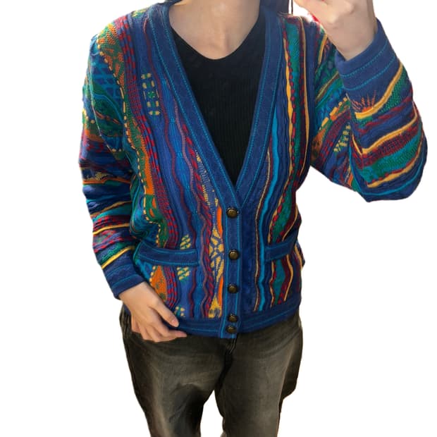 쿠지 니트 가디건 케이블 (S-M) 멀티컬러