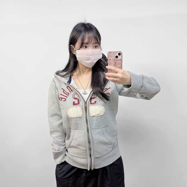 아베크롬비 아치 로고 후드 집업 그레이