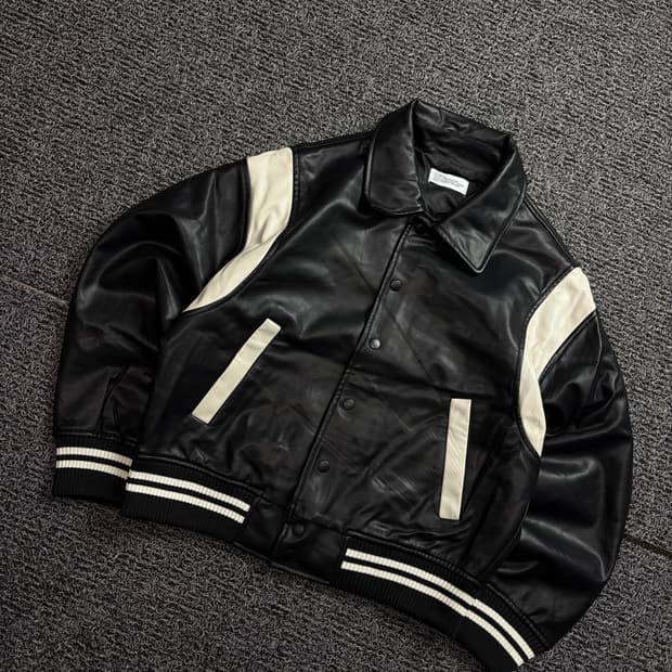 파르티멘토 버핑 레더 배색 바시티 자켓 1929