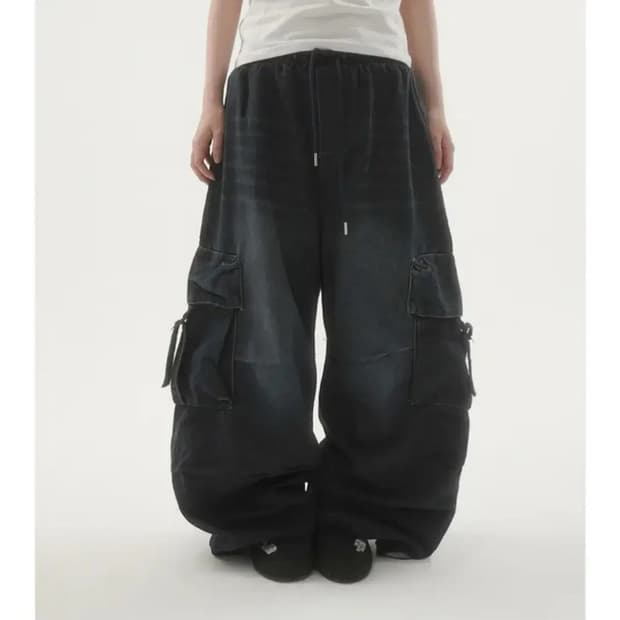 드롭 버클 카고 데님 팬츠 