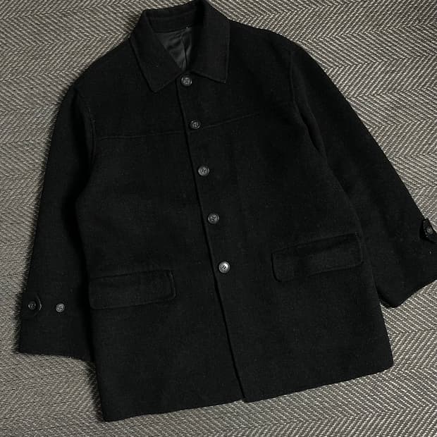 캘빈 타운 미니멀 박시핏 모직 하프 코트y 4918