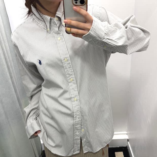 폴로 그레이 스트라이프 클래식 핏 셔츠