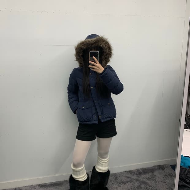 폴로 진스 y2k 네이비 퍼 푸퍼 다운