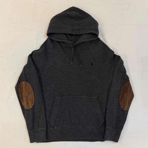 폴로 랄프로렌 암패치 와플 니트 후드티 차콜 그레이