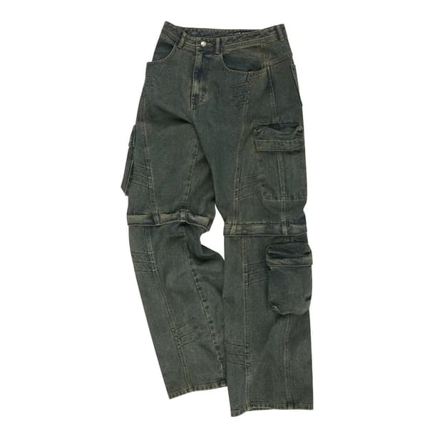 [30] 앤더슨벨 카고 코티드 와이드 레그 진 아미 그린