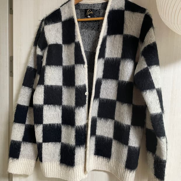 니들스 체커 모헤어 가디건