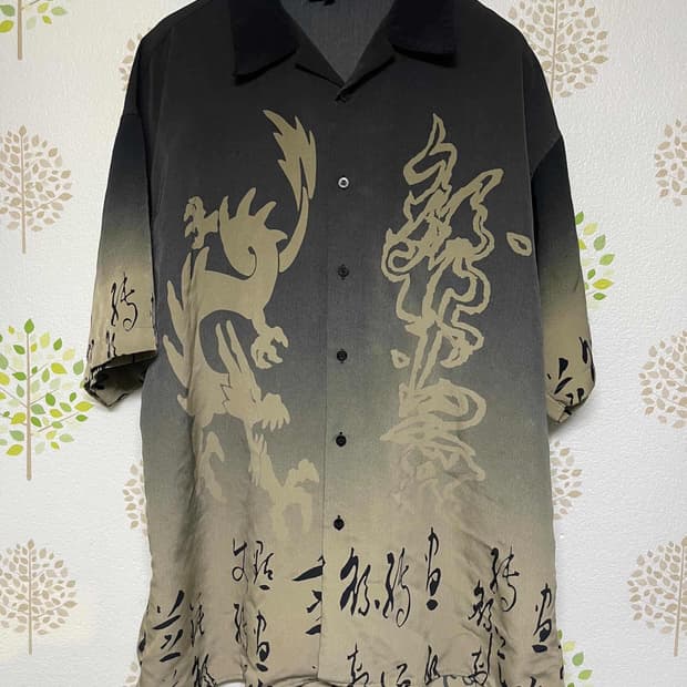 vtg dragon oriental printing silky shirt