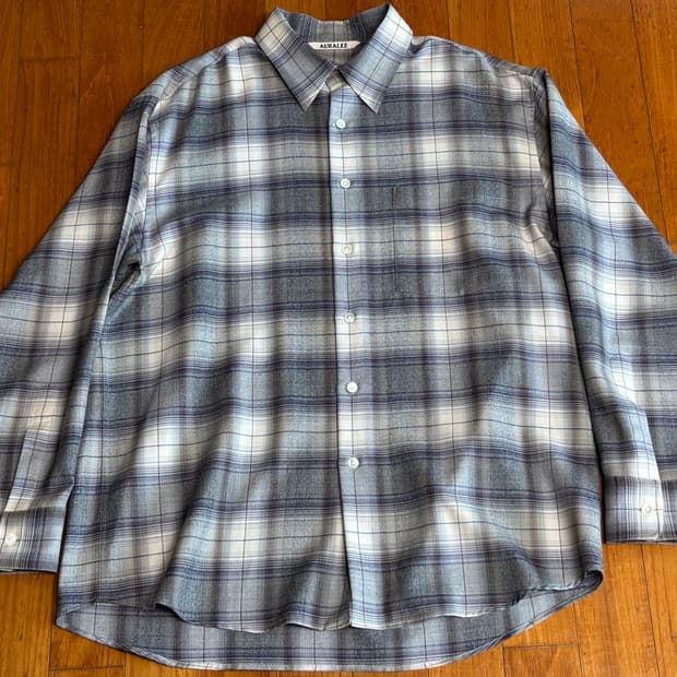 오라리 23aw 체크 셔츠 그레이