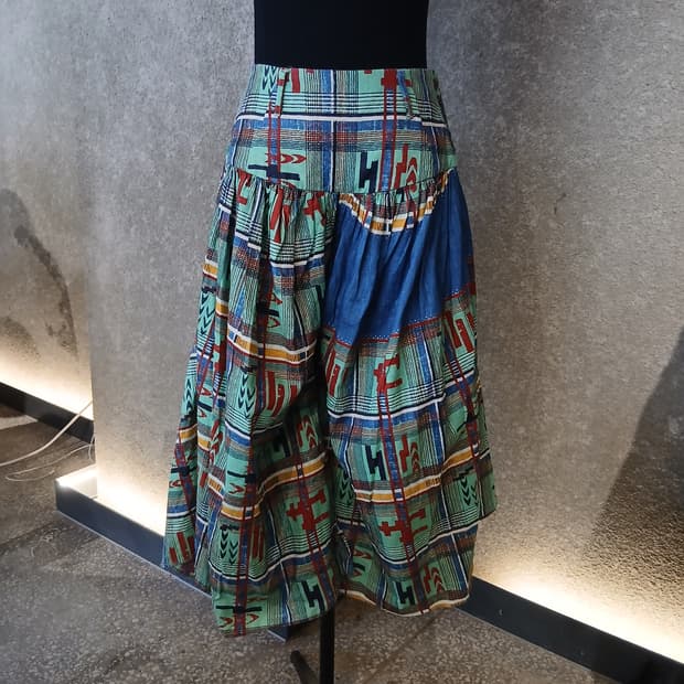 [kapital] 에스닉패턴 린넨 하카마 와이드팬츠