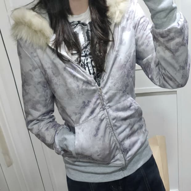 y2k 갸루걸 빈티지 퍼 후드집업