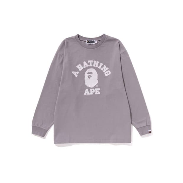 베이프 컬리지 피그먼트 다이 롱슬리브 티셔츠 그레이