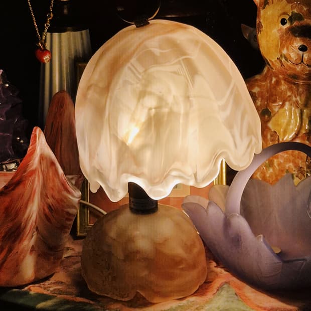 70s 이와타 아트글라스 요리코 불투명 해파리 램프