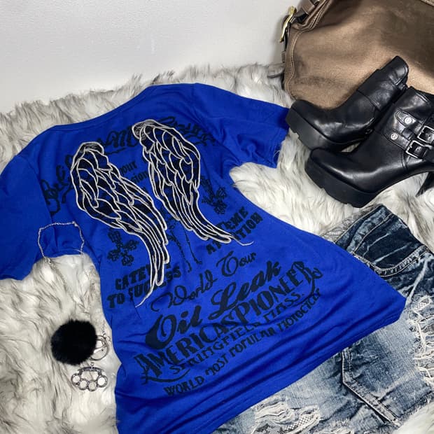 M.K.R 날개 백 시스루 반팔티셔츠