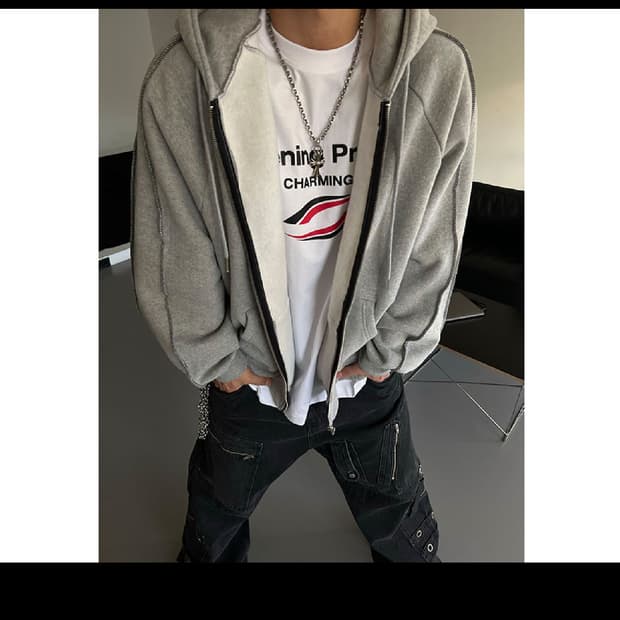 Free / 그레이 ) 데끼 오버핏 후드 집업