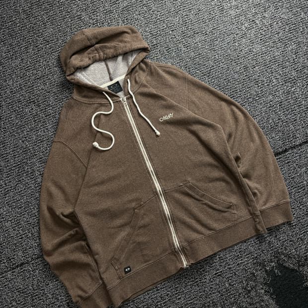 오클리 자수로고 후드 집업 자켓 브라운 3571