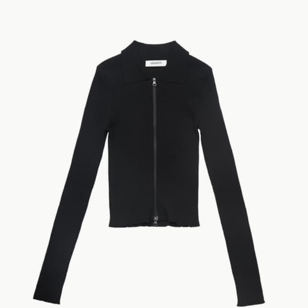아모멘토 RIB TWO WAY ZIP-UP CARDIGAN_BLACK