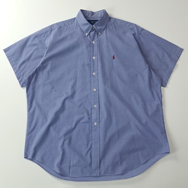 CA078 XL 폴로 90s 블루 마이크로체크 반팔 셔츠 남방