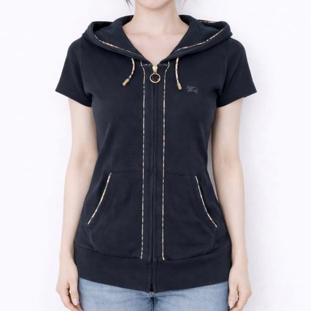 버버리 블루라벨 퍼프 노바체크 반팔 후드집업