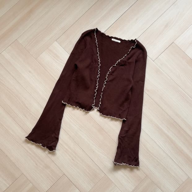 [Vintage] Ruffle Hem Cropped Knit Cardig