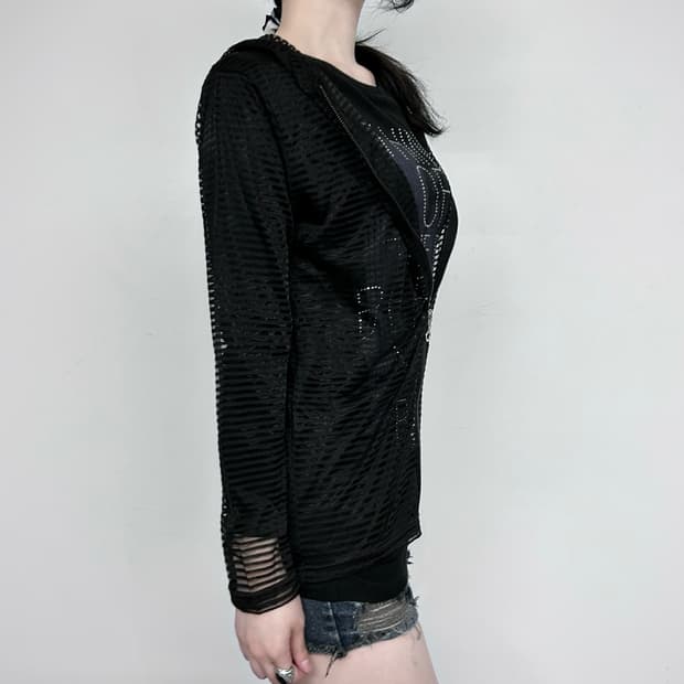 See-through Stripe Hoodie Zip-Up