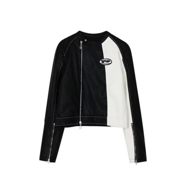 유즈 슬림 레더 컬러 블록 레더 자켓 S