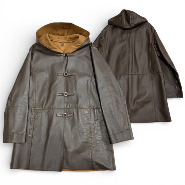 ARTICO 레더 후드 롱 자켓 M-L