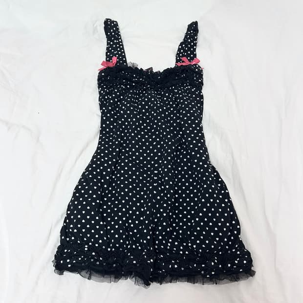 도트 리본 셔링 나시점프슈트 히메갸루 키치갸루 팝갸루