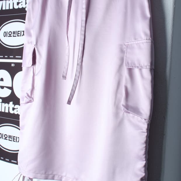 W(M-L) 시눈 스커트 치마 포켓 새틴 연핑크 올드스쿨-P9962