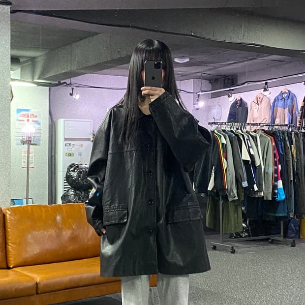 파르티멘토 워시드 레더 카 코트 블랙 자켓 B4522