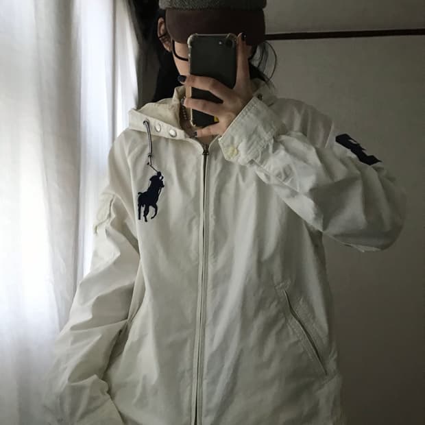 폴로 화이트 빅포니 후드 자켓