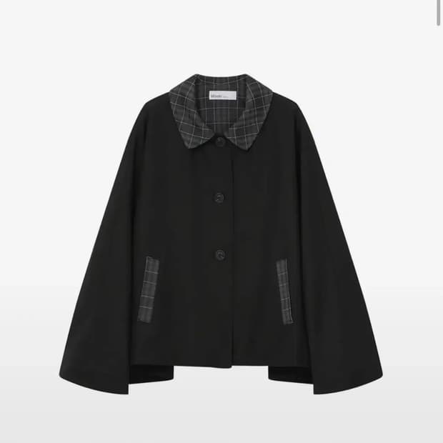 택O) 미세키서울 체크 케이프 블랙