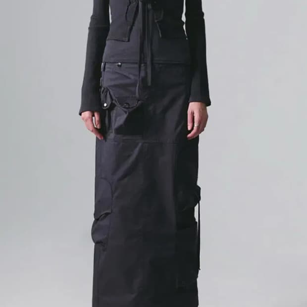 nache 나체 스트랩 카고 맥시 스커트 롱 스커트 차콜 챠콜