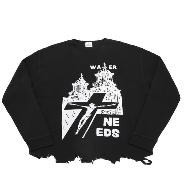 [M] MJD 디스트레스드 와플 LS 롱슬리브 블랙