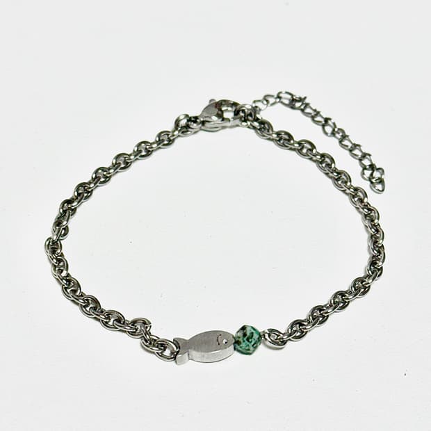 (핸드메이드) 액막 물고기 터키석 원석 체인팔찌