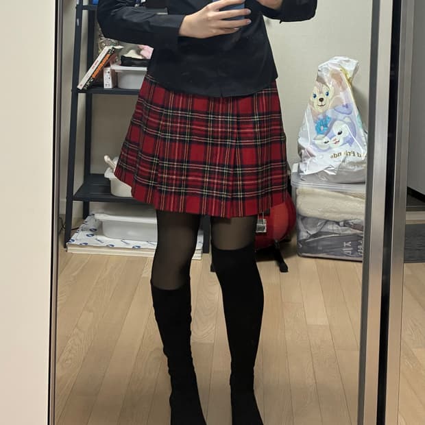 펑크 레드 체크 스커트 나나 미사 락시크