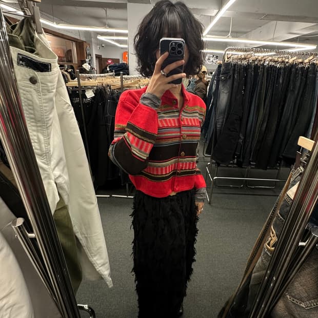 OS)You visage 빈티지 패턴 카라 니트 가디건