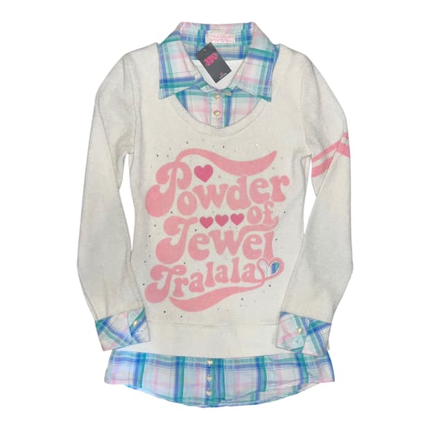 TRALALA 트랄라라 하트단추 큐빅 셔츠레이어드 긴팔니트 키치y2k갸루